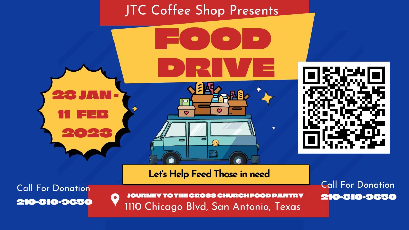 Blue Red Yellow Retro Colorful Food Drive Flyer (Presentation (169))